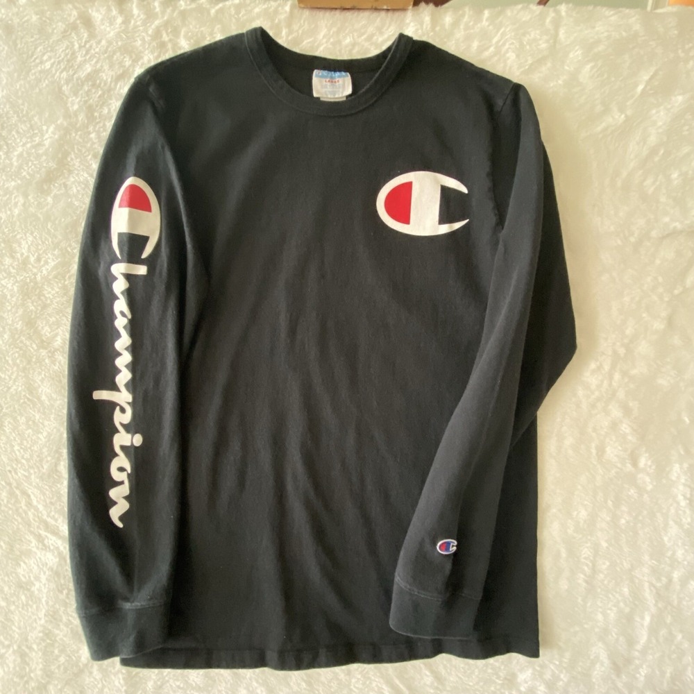 Champion‎ Vintage Large Long Sleeve Black  T-Shirt Men's Athleisure